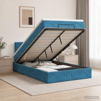 Ottoman-Bett mit Matratze und LED Dunkelblau 120 x 200 cm Samt