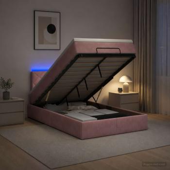 ARDEBO.de - Ottoman-Bett mit Matratze und LED Rosa 120 x 200 cm Samt