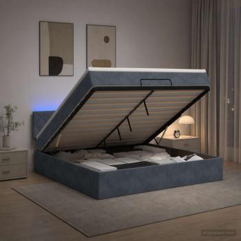 ARDEBO.de - Ottoman-Bett mit Matratze und LED Dunkelgrau 140 x 190 cm Samt