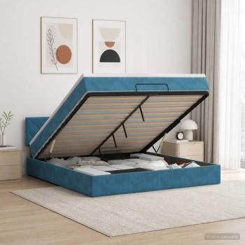 ARDEBO.de - Ottoman-Bett mit Matratze und LED Dunkelblau 140 x 190 cm Samt