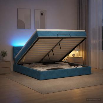Ottoman-Bett mit Matratze und LED Dunkelblau 140 x 190 cm Samt