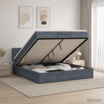 Ottoman-Bett mit Matratze und LED Dunkelgrau 140 x 200 cm Samt