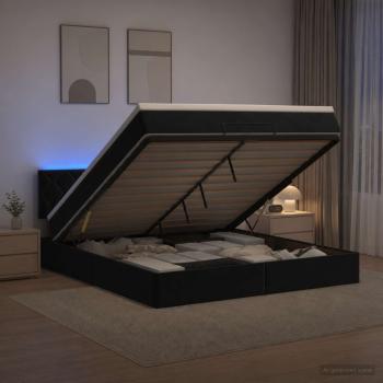 Ottoman-Bett mit Matratze und LED Schwarz 140 x 200 cm Samt