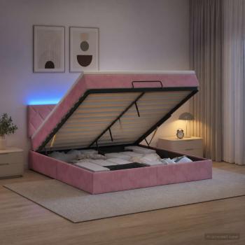 Ottoman-Bett mit Matratze und LED Rosa 180 x 200 cm Samt