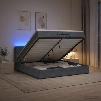 ARDEBO.de - Ottoman-Bett mit Matratze und LED Dunkelgrau 200 x 200 cm Samt