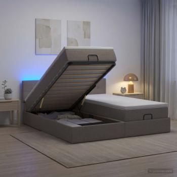 Ottoman-Bett mit Matratze und LED Taupe 200 x 200 cm Stoff