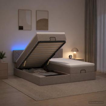 ARDEBO.de - Ottoman-Bett mit Matratze und LED Taupe 160 x 200 cm Stoff