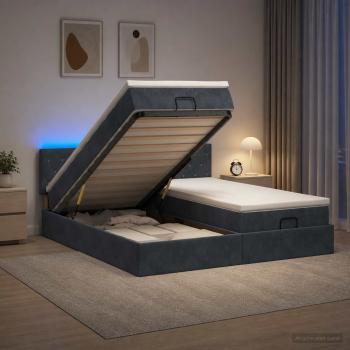 ARDEBO.de - Ottoman-Bett mit Matratze und LED Dunkelgrau 160 x 200 cm Samt