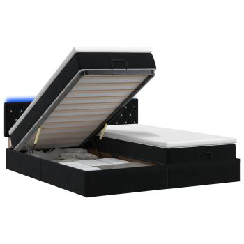 Ottoman-Bett mit Matratze und LED Schwarz 160 x 200 cm Samt