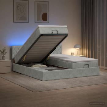 Ottoman-Bett mit Matratze und LED Hellgrau 180 x 200 cm Samt
