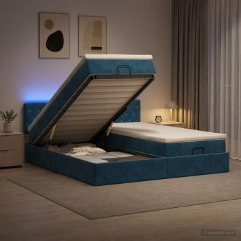 Ottoman-Bett mit Matratze und LED Dunkelblau 200 x 200 cm Samt