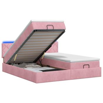 Ottoman-Bett mit Matratze und LED Rosa 180 x 200 cm Samt