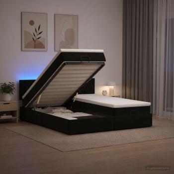 ARDEBO.de - Ottoman-Bett mit Matratze und LED Schwarz 200 x 200 cm Samt