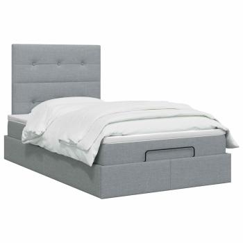 Ottoman Bett mit Matratze Hellgrau 120 x 200 cm Stoff