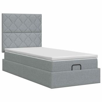 Ottoman Bett mit Matratze Hellgrau 80 x 200 cm Stoff