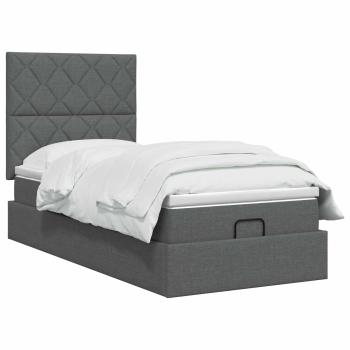 Ottoman Bett mit Matratze Dunkelgrau 90 x 190 cm Stoff