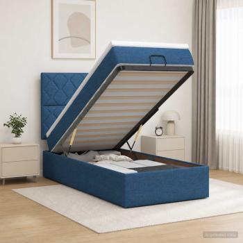 ARDEBO.de - Ottoman Bett mit Matratze mit Kopfteil Blau 90 x 190 cm Stoff