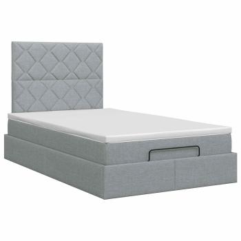 Ottoman Bett mit Matratze Hellgrau 120 x 190 cm Stoff