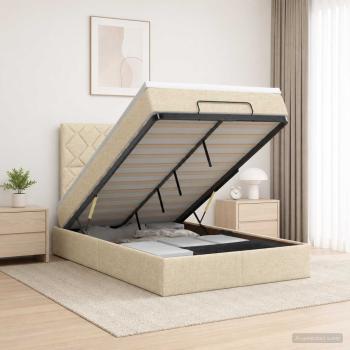 ARDEBO.de - Ottoman Bett mit Matratze mit Kopfteil Creme 120 x 200 cm Stoff