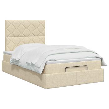 Ottoman Bett mit Matratze mit Kopfteil Creme 120 x 200 cm Stoff