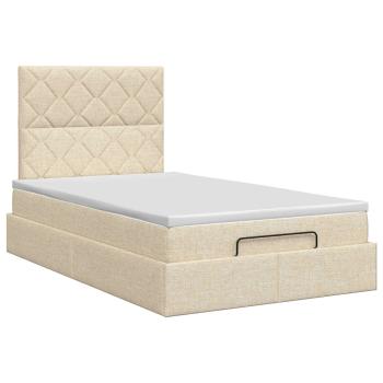 Ottoman Bett mit Matratze mit Kopfteil Creme 120 x 200 cm Stoff