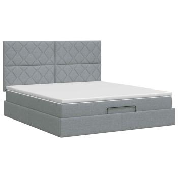 Ottoman Bett mit Matratze Hellgrau 140 x 190 cm Stoff