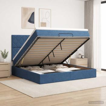 ARDEBO.de - Ottoman Bett mit Matratze mit Kopfteil Blau 160 x 200 cm Stoff