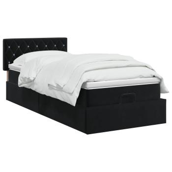 Ottoman Bett mit Matratze mit Kopfteil Schwarz 80 x 200 cm Samt