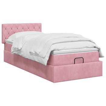 Ottoman Bett mit Matratze mit Kopfteil Rosa 100 x 200 cm Samt