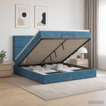 ARDEBO.de - Ottoman Bett mit Matratze Dunkelblau 140 x 200 cm Samt