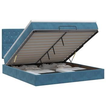 Ottoman Bett mit Matratze Dunkelblau 140 x 200 cm Samt