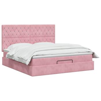 Ottoman Bett mit Matratze mit Kopfteil Rosa 140 x 200 cm Samt
