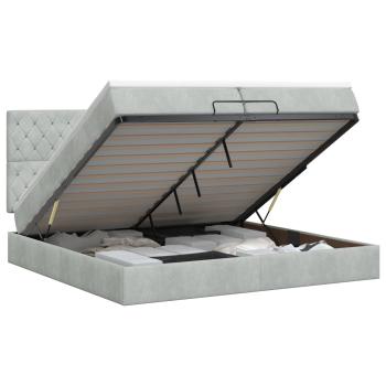 Ottoman Bett mit Matratze Hellgrau 200 x 200 cm Samt
