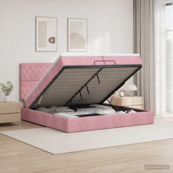 ARDEBO.de - Ottoman Bett mit Matratze mit Kopfteil Rosa 200 x 200 cm Samt