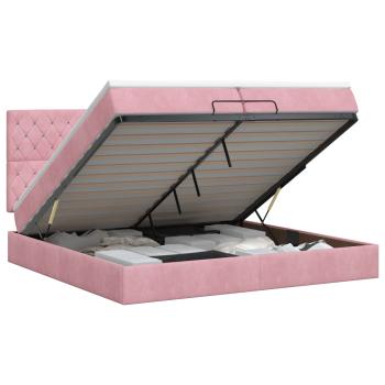 Ottoman Bett mit Matratze mit Kopfteil Rosa 200 x 200 cm Samt