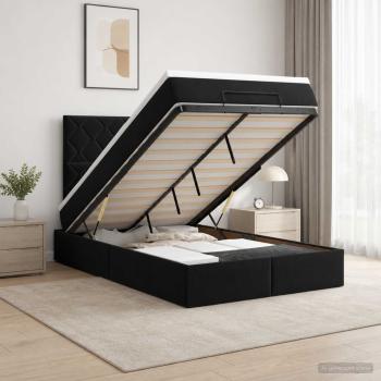 ARDEBO.de - Ottoman Bett mit Matratze Schwarz 120 x 190 cm Samt