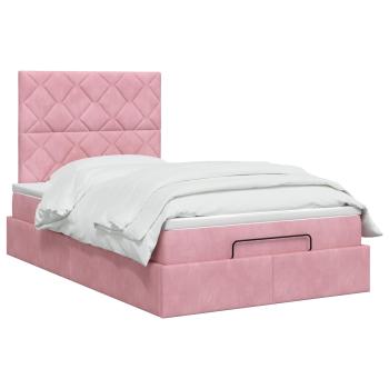Ottoman Bett mit Matratze mit Kopfteil Rosa 120 x 200 cm Samt