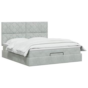 Ottoman Bett mit Matratze Hellgrau 140 x 190 cm Samt