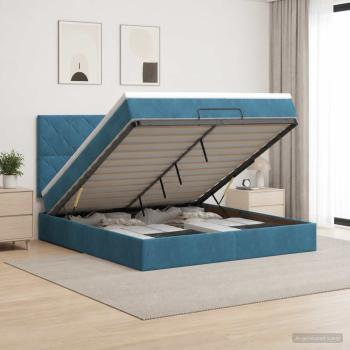 ARDEBO.de - Ottoman Bett mit Matratze Dunkelblau 140 x 190 cm Samt