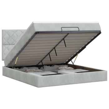 Ottoman Bett mit Matratze Hellgrau 140 x 200 cm Samt