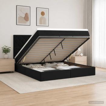 ARDEBO.de - Ottoman Bett mit Matratze Schwarz 160 x 200 cm Samt