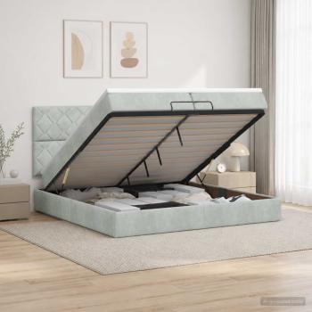 ARDEBO.de - Ottoman Bett mit Matratze Hellgrau 200 x 200 cm Samt