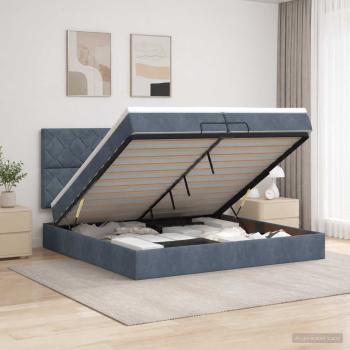 ARDEBO.de - Ottoman Bett mit Matratze Dunkelgrau 200 x 200 cm Samt