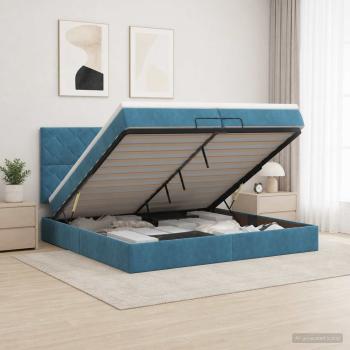 ARDEBO.de - Ottoman Bett mit Matratze Dunkelblau 200 x 200 cm Samt