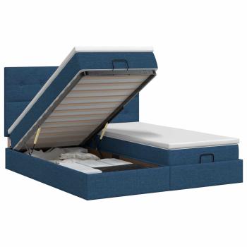 Ottoman Bett mit Matratze mit Kopfteil 2 Stk. Blau Stoff