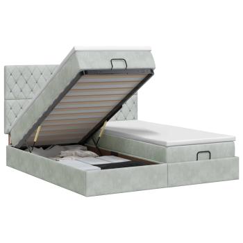 Ottoman Bett mit Matratze mit Kopfteil 2 stk. Hellgrau Samt