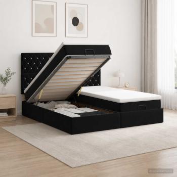 ARDEBO.de - Ottoman Bett mit Matratze mit Kopfteil 2 stk. Schwarz Samt