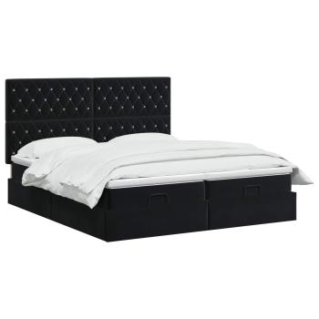 Ottoman Bett mit Matratze mit Kopfteil 2 stk. Schwarz Samt
