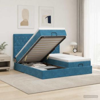 ARDEBO.de - Ottoman Bett mit Matratze mit Kopfteil 2 stk. Dunkelblau Samt