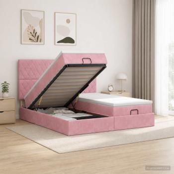 ARDEBO.de - Ottoman Bett mit Matratze mit Kopfteil 2 stk. Rosa Samt